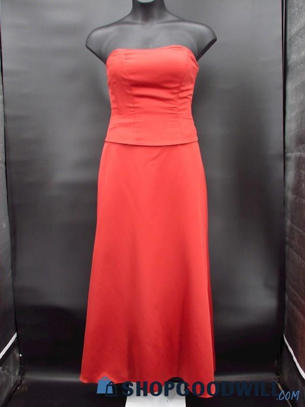 B2 Women's Copper Satin 2 Piece Strapless A-Line Formal Dress Size 10