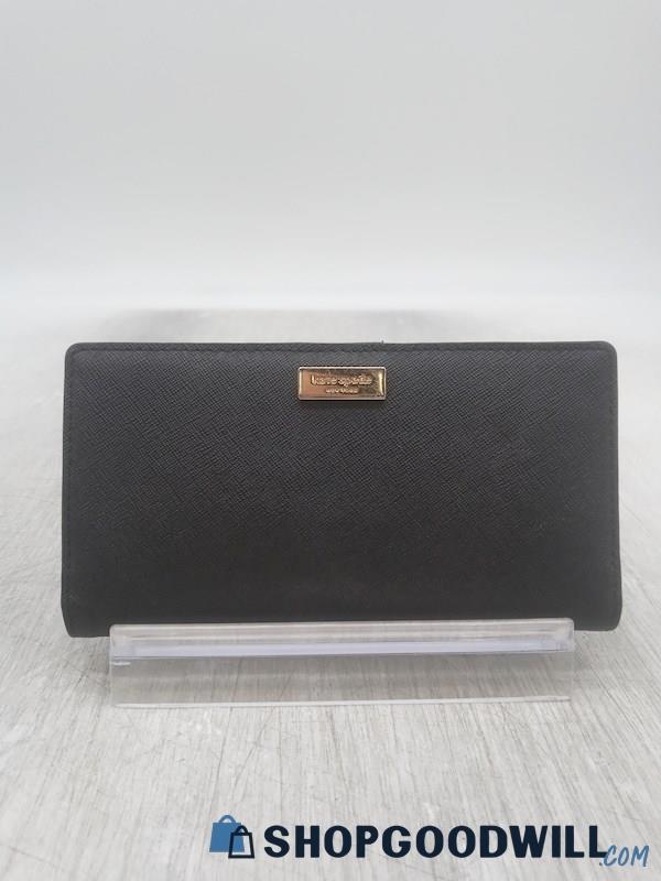 Kate Spade Black Crosshatched Leather Bifold Clip Wallet Handbag Purse