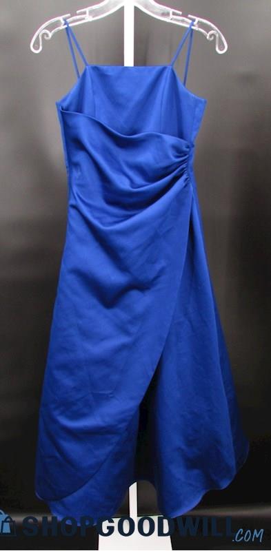 David's Bridal Girls Cobalt Blue Faux Wrap A Line Formal Gown SZ 10