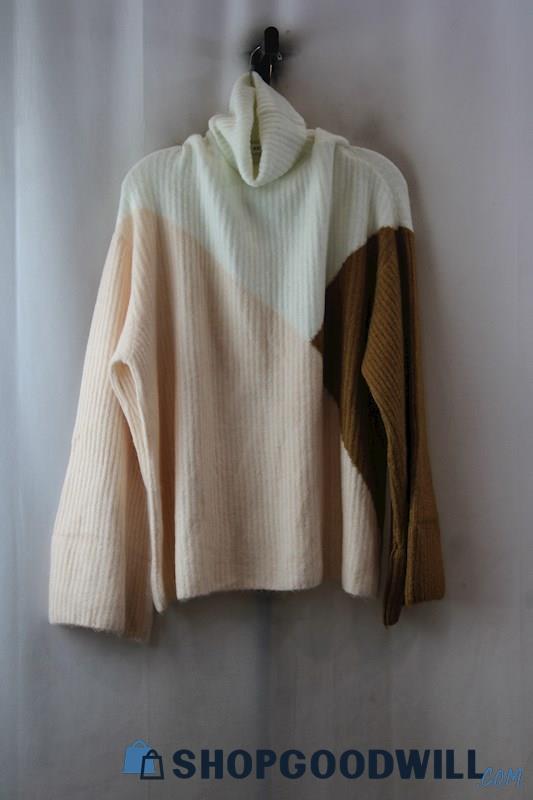 NWT Just Fab Women's White/Pink/Brown Soft Knit Turtleneck Sweater sz 1X