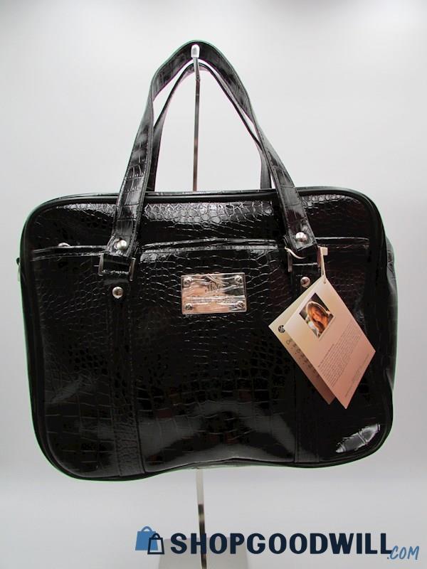 NWT JM New York Clothes It All Trendy Tote Black Faux Croc Travel Handbag Purse