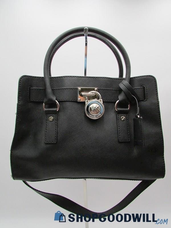 Michael Kors Hamilton Black Saffiano Leather Satchel Handbag Purse