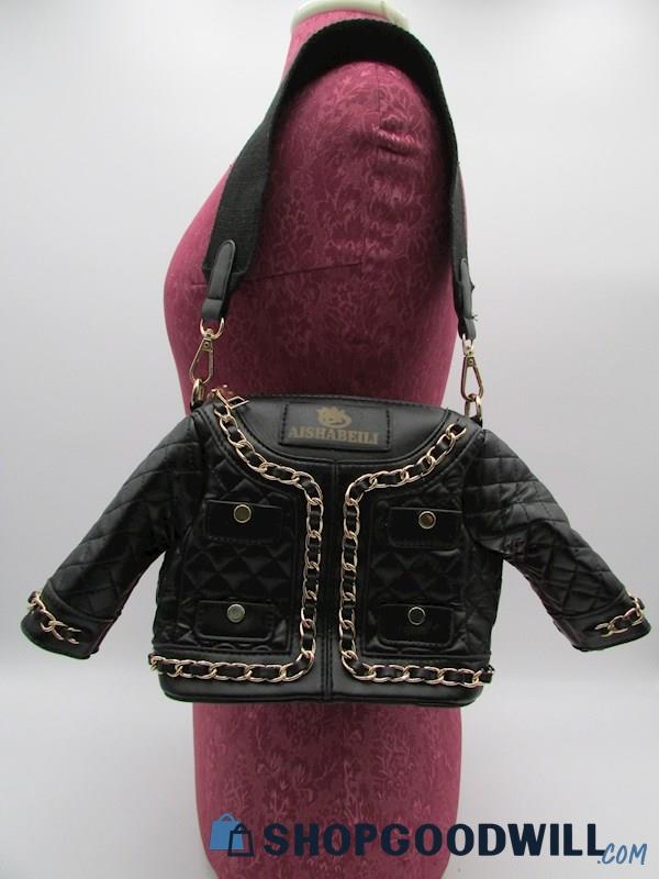 Aishabeili Mini Moto Jacket Black Faux Leather Novelty Shoulder Handbag Purse
