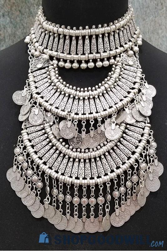 Silver-Tone Ornate World Traveler Necklace  