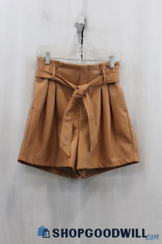 NWT Bishop & Young Women's Brown Vegan Leather High Waisted Short SZ S