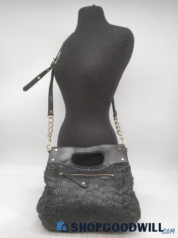 Elaine Turner Black Textured Leather Convertible Crossbody Handbag Purse