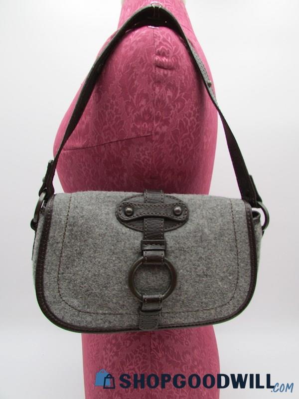 Banana Republic Grey Wool Buckle Flap Shoulder w/ Leather Trim Handbag Purse 