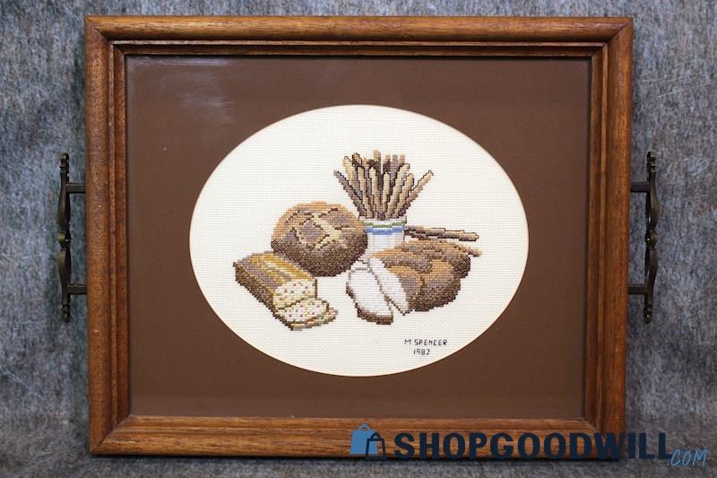 Unbranded Bread Food Crewel Cross Stitch Tray Tableware Art Sign M Spencer Decor