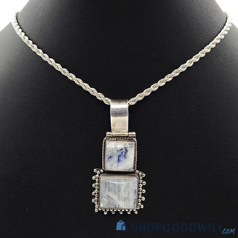 .925 Artisan Made Fancy Moonstone Necklace 22.87 Grams