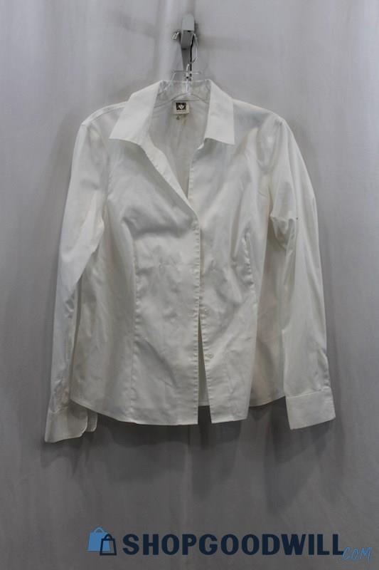 Anne Klein Womens White Button Up Shirt Sz M