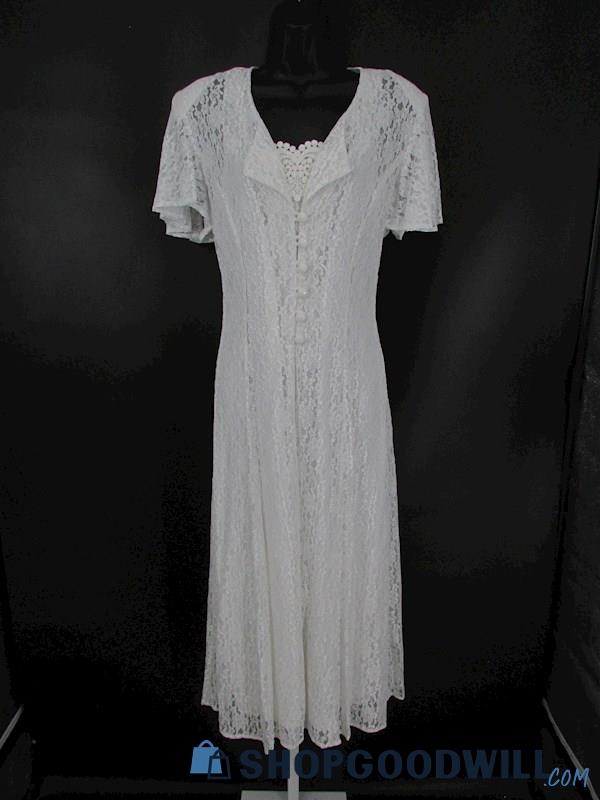 Fawn Joy Women's White 2PC Slip/Floral Lace Overlay Dress SZ-9/10