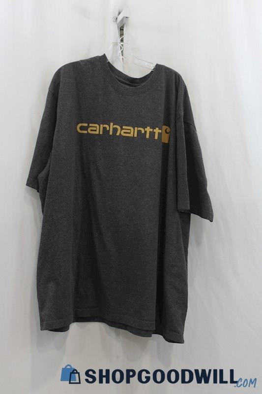 Carhartt Men's Gray Loose Fit T-Shirt Orange Logo SZ 3XL 