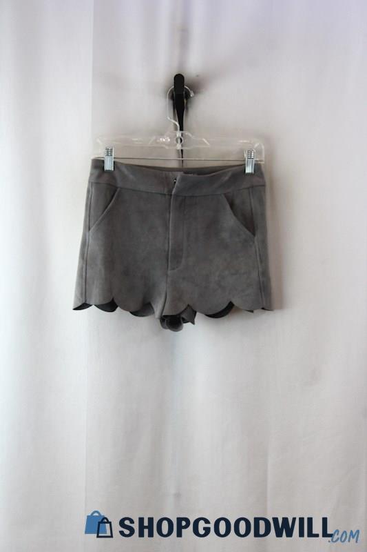 NWT Ethereal Women's Gray Faux Suede Scalloped Trim Shorts sz S