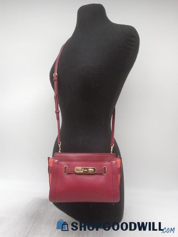 Coach Swagger Red/Orange Pebble Leather Small Crossbody Handbag Purse