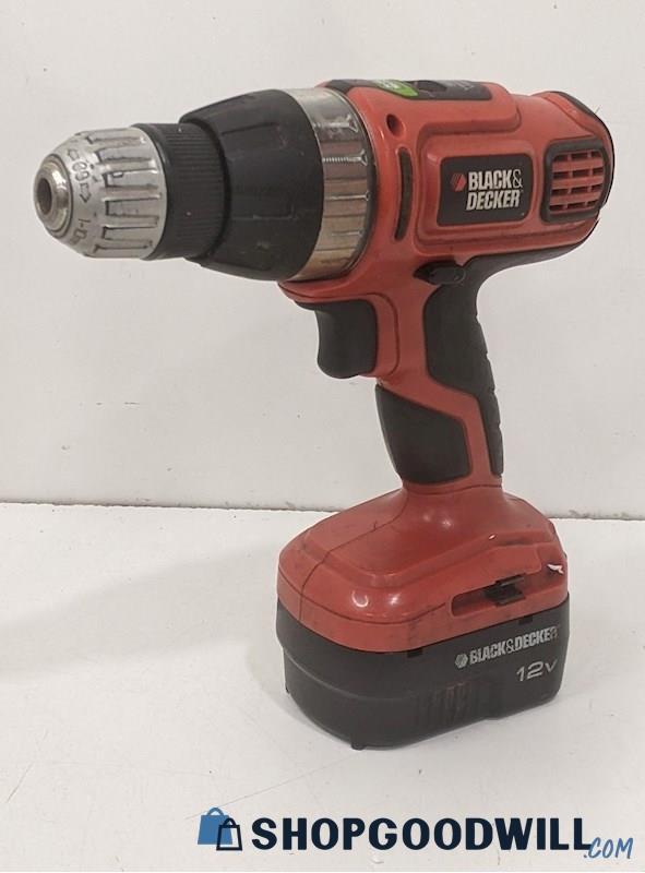 Black & Decker 12V Cordless Rechargeable Power Drill W/ Battery Powers On Tools