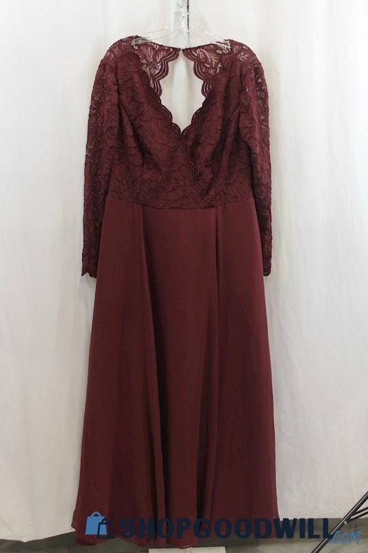 Dress Barn Womens Burgundy Lace V-Neck Evening Dress Sz 16