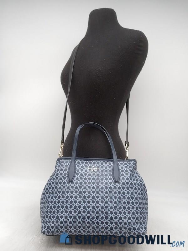Kate Spade Blue Spade Link Pattern Saffiano Leather Satchel Handbag Purse