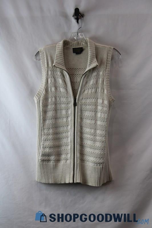 Pendleton Women's Beige Textured Knit Full Zip Sweater Vest sz M