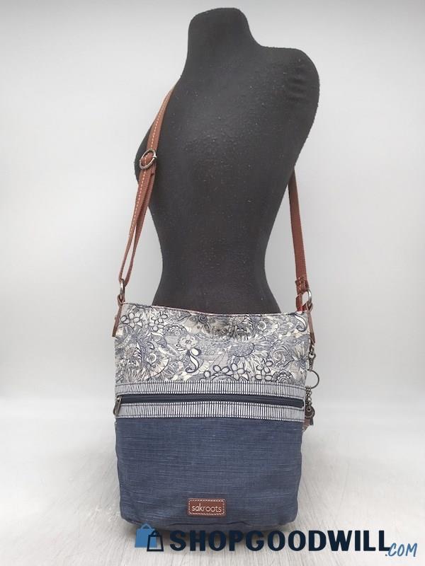 Sakroots Artist Circle Blue/Cream Pattern Large Crossbody Handbag Purse