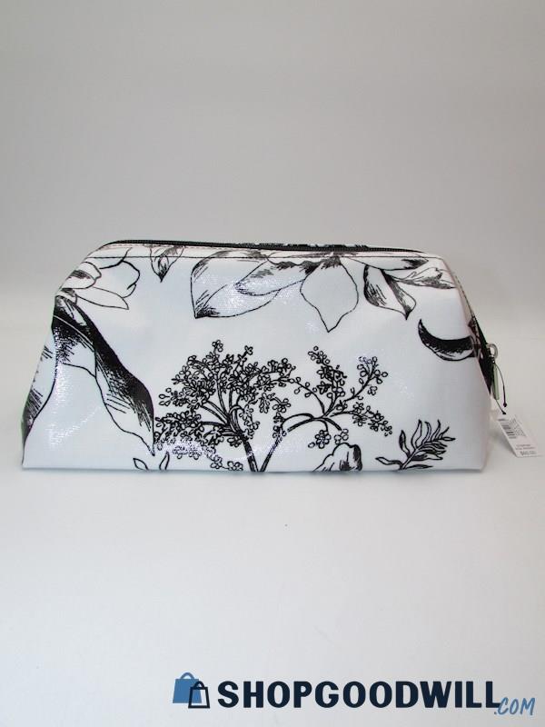NWT White House Black Market White Floral PVC Cosmetic Pouch Handbag Purse