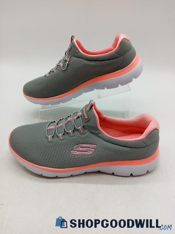 Skechers Women's Gray/Pink Summits Low Top Bungee Shoes SZ 8.5 W