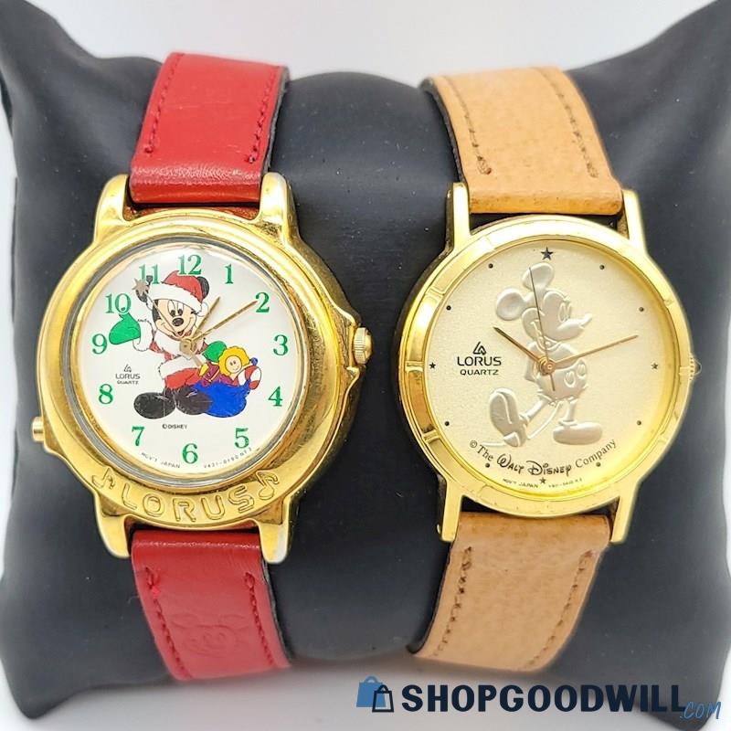 2 LORUS Disney Mickey Mouse Watches - Christmas #V421 & Gold Coin #V811