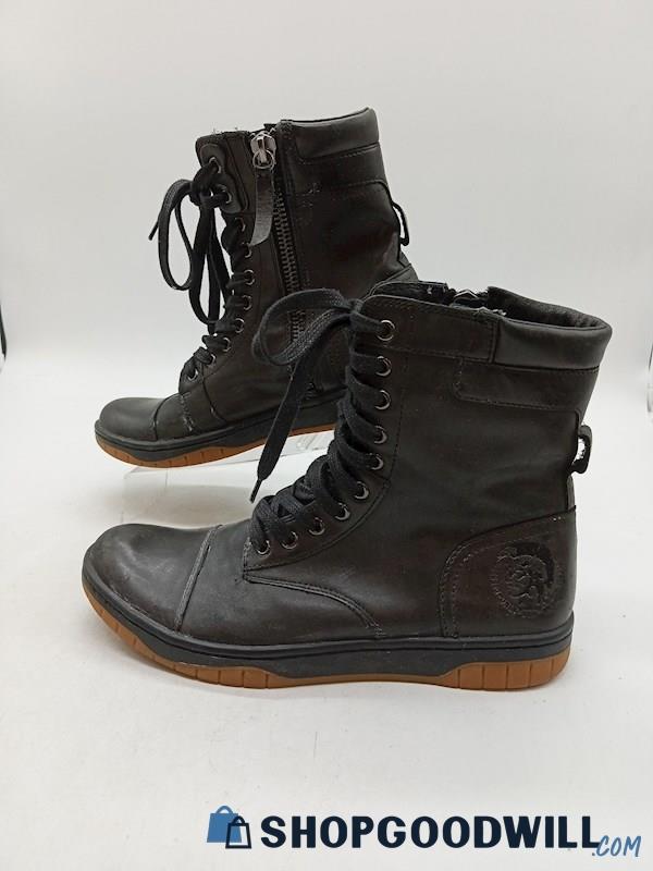 Diesel Men Basket Butch Zippy distressed black leather Combat Boots SZ 8.5 