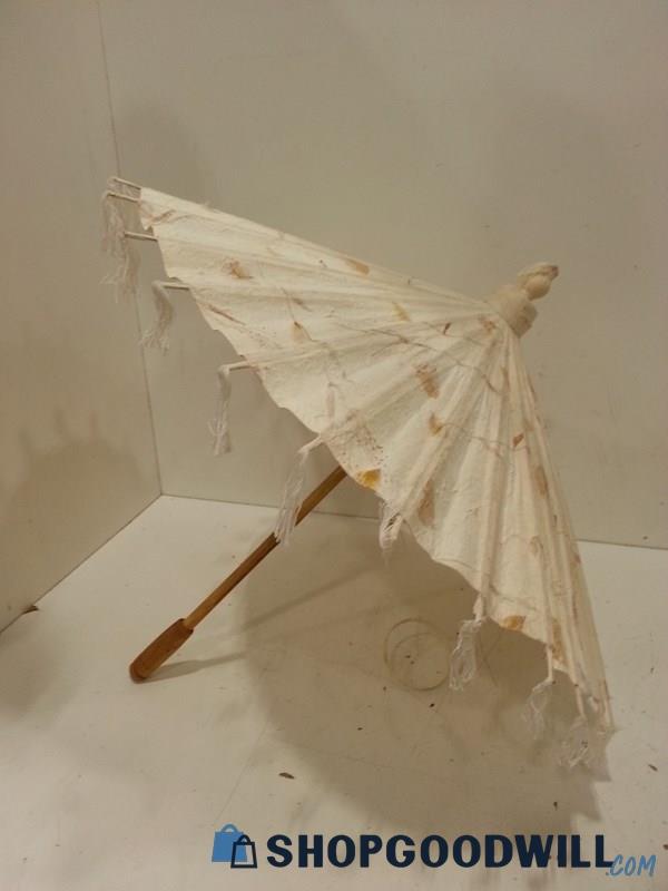 Vtg Paper Leaf Pattern Umbrella Unbranded