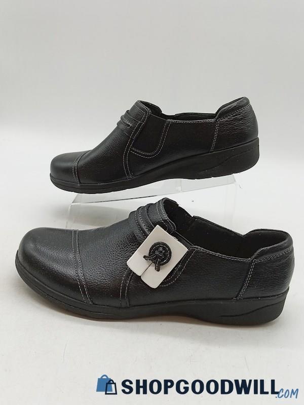 Clarks Women's Cheynmadi Black Leather Ortholite Slip On Casual Loafer Size 10M