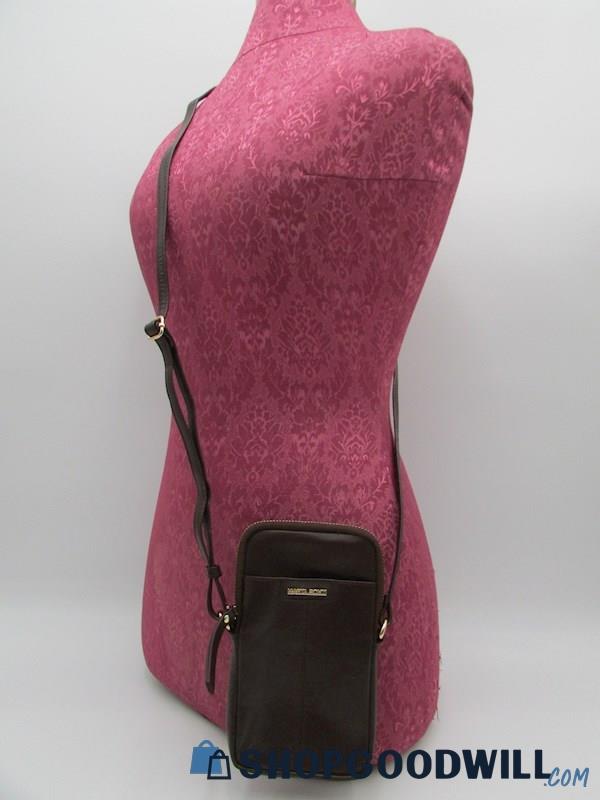 Marta Ponti Brown Full Grain Leather Crossbody Clutch Handbag Purse