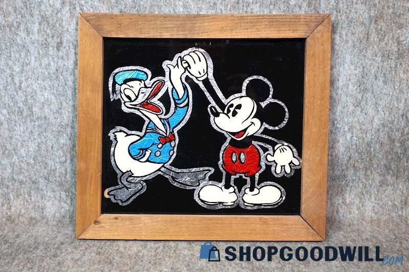 Framed VTG Disney Donald Duck Mickey Mouse Carnival Prize Foil Art Decor Unsign