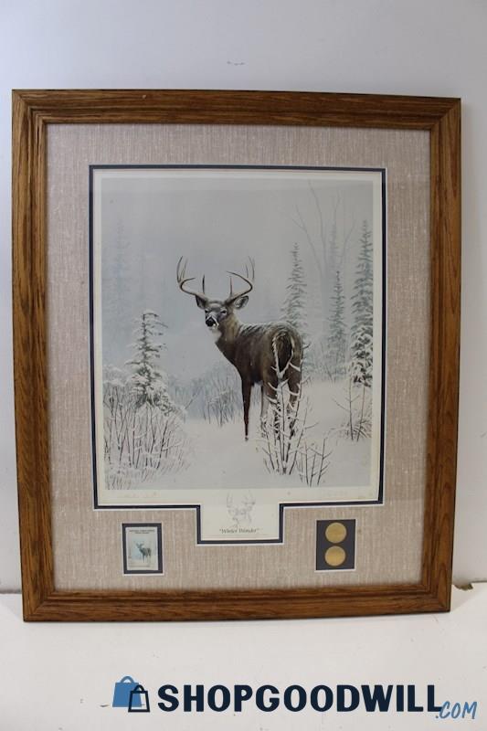 Leo Stans Signed Collector Edition Framed Print 'Winter Wonder' w/Stamp & Coin