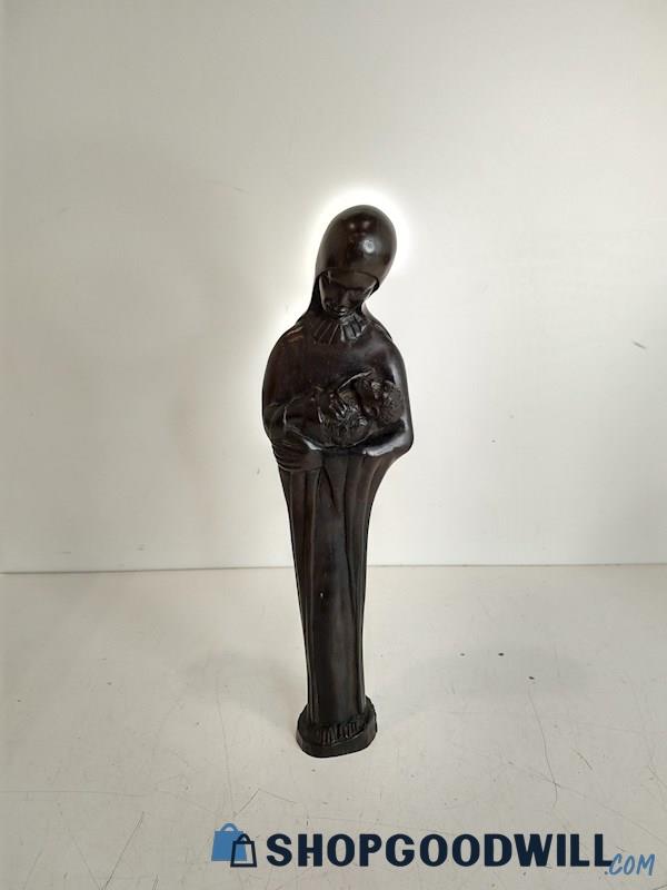 Vintage African Madonna Statue Woman Holding Baby Sculpture 14 1/2