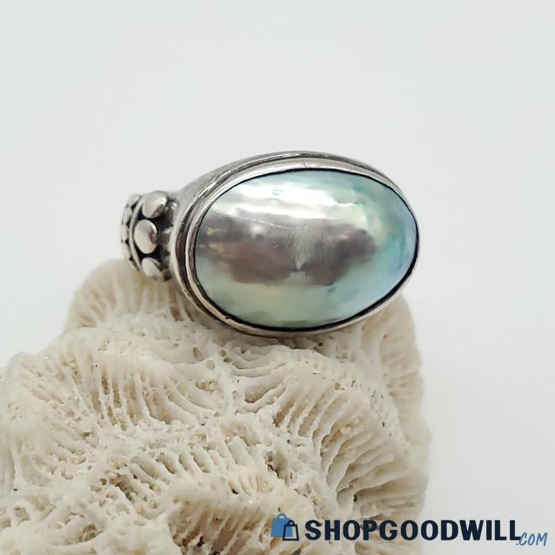.925 Silver-Blue Mabé Pearl Ring (size 7) 6.1grams