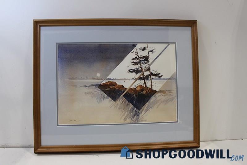 Zeller Signed Framed Watercolor  Lake Scene Painting 'Through the Window' 