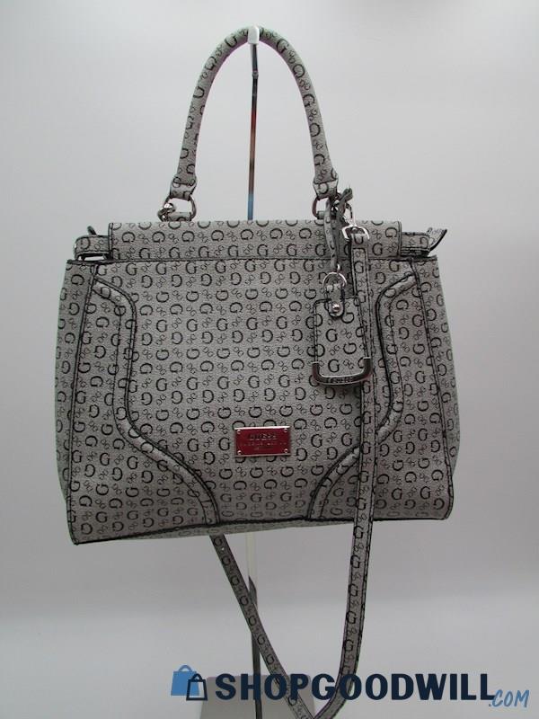 Guess Grey Signature GG Coated Canvas Top Handle Handbag Purse
