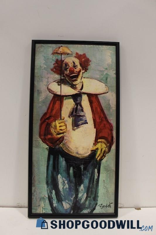 Framed Vintage Clown w/Mini Umbrella Art Panel Print Unsinged by Bardot