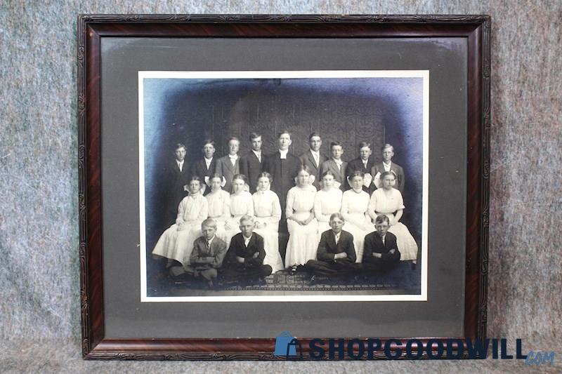 Framed VTG Appears Pastor & Children Group Tintype Photograph Unsigned Decor Art