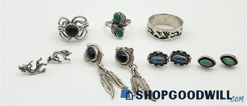 .925 Southwest Style Rings & Earrings Collection 19.68grams