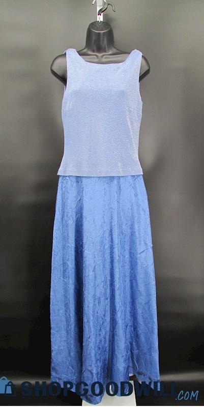 Arianna By Rachel Kaye Women's Blue/Silver Textured Square Formal Dress SZ 6