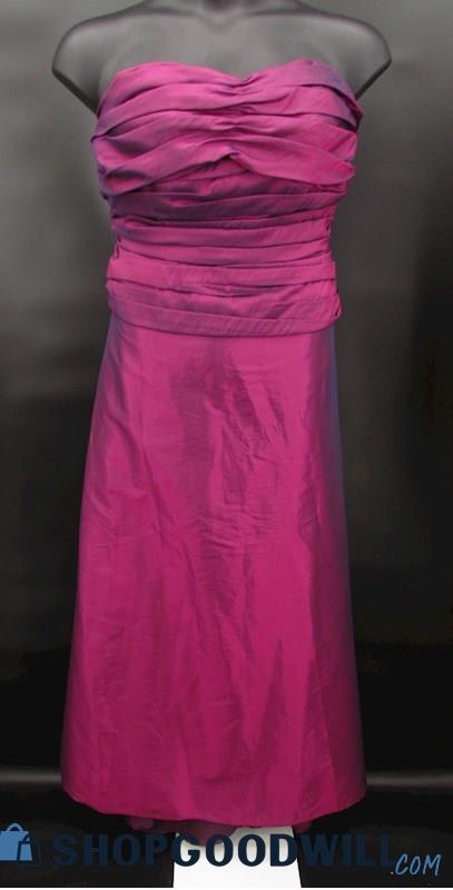 Me Too Women's Fuchsia Metallic Pleated Sweetheart Strapless Formal Gown SZ 16