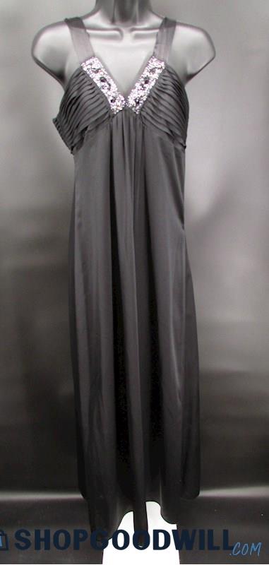 BCBG Women's Black Beaded & Pleated Empire Waist Full Length Formal Gown SZ 4P 