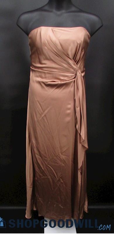 Cachet Women's Bronze Strapless Cinched Detail Full Length Formal Gown SZ 14