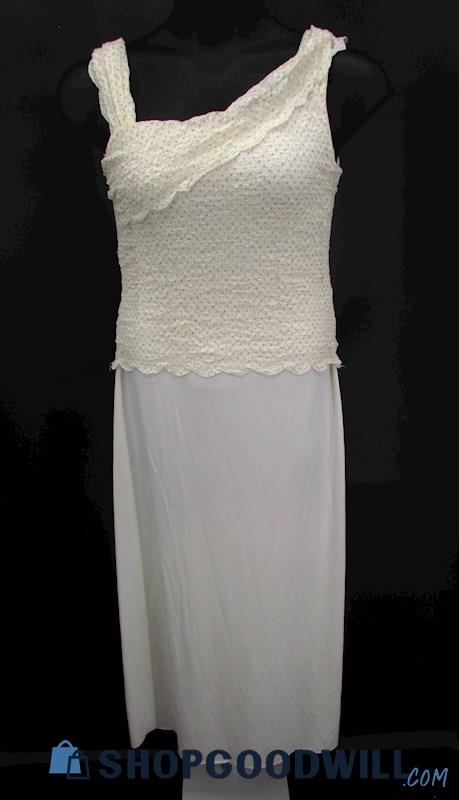 J Rose Women's White Glitter Polka Dot Detail Asymmetrical Neckline Gown SZ 12