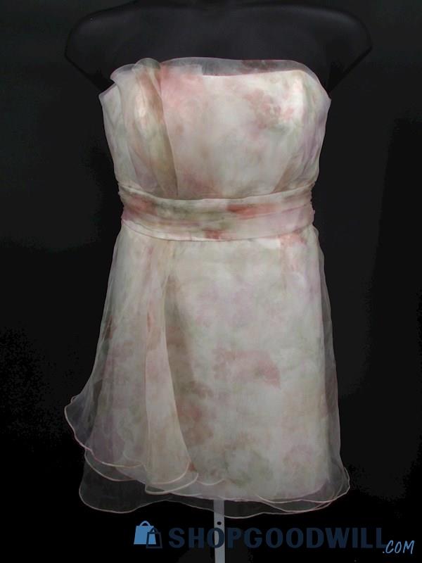 David's Bridal Women's Pastel Shadow Floral Strapless Mini Formal Gown SZ 12