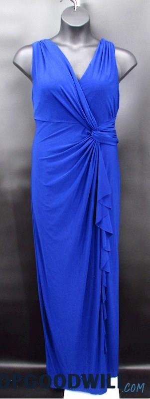 Dressbarn Collection Women's Blue Pleated V-Neck Formal Dress SZ 18W