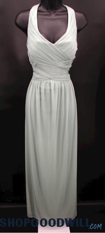 David's Bridal Womens Sea Foam Pleated V Neck Criss Cross Back Formal Gown SZ 10