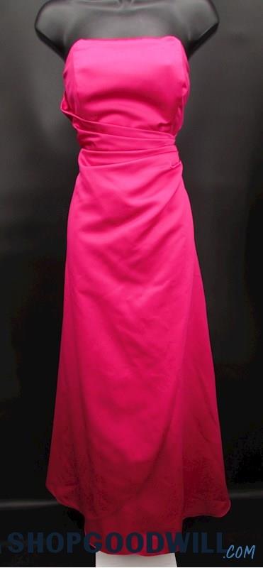 David's Bridal Women's Hot Pink Rhinestone Detail Strapless A Line Gown SZ 10