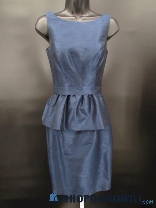 Alfred Sung Women's Navy Blue Textured High Neck Peplum Formal Gown SZ 0