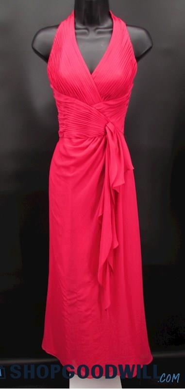 David's Bridal Women's Dark Pink Pleated Halter Neck Formal Gown SZ 2